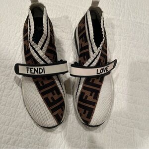 Fendi Rockoko Black and Brown Logo Slip-On Sneakers